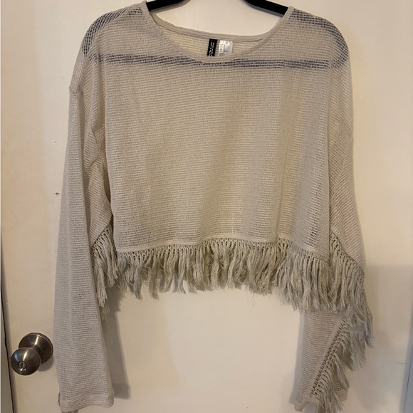 Divided Tops - Divided Cream Fringed Sweater